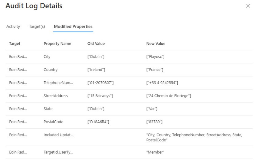 Details of updated properties for a user account in the Entra ID audit log

Audit user account changes