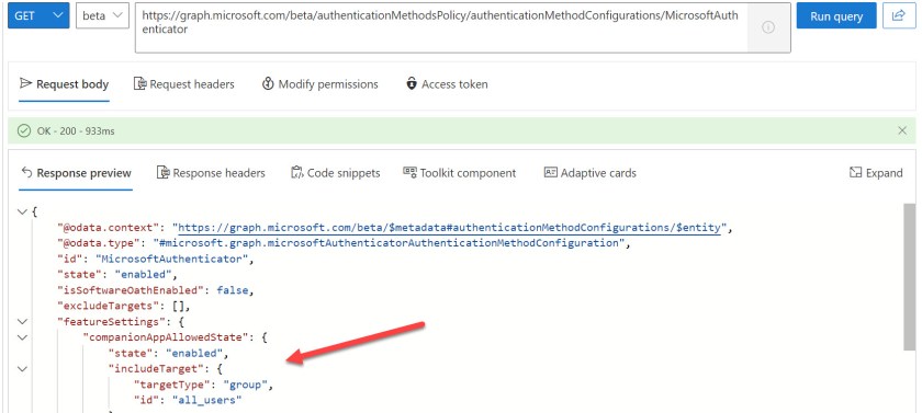 Checking the settings of the Azure AD Authentication Methods policy

Authenticator Lite