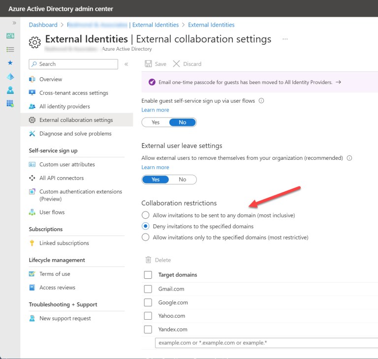 Azure AD B2B Collaboration policy settings