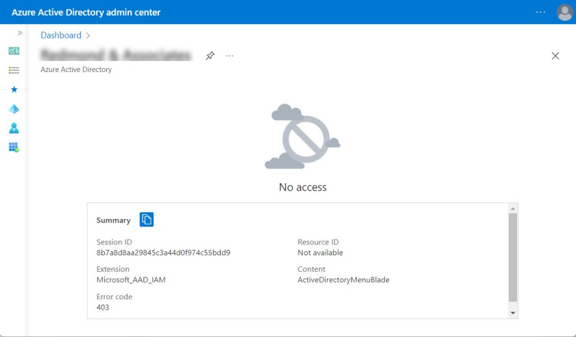 Sorry! No access to the Azure AD admin center