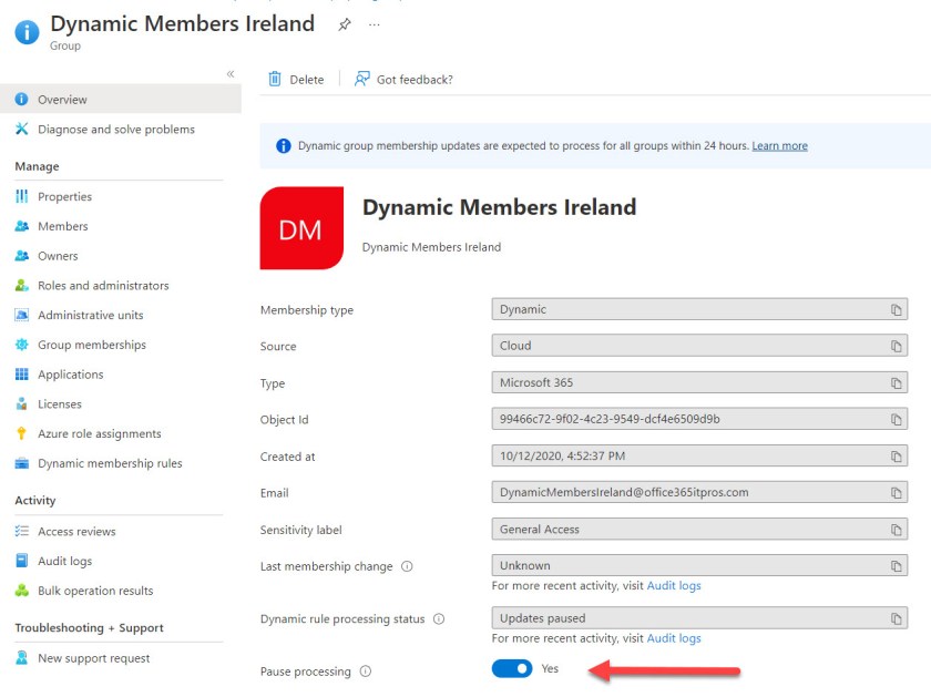 Pause processing for an Entra ID dynamic group

Pause membership processing