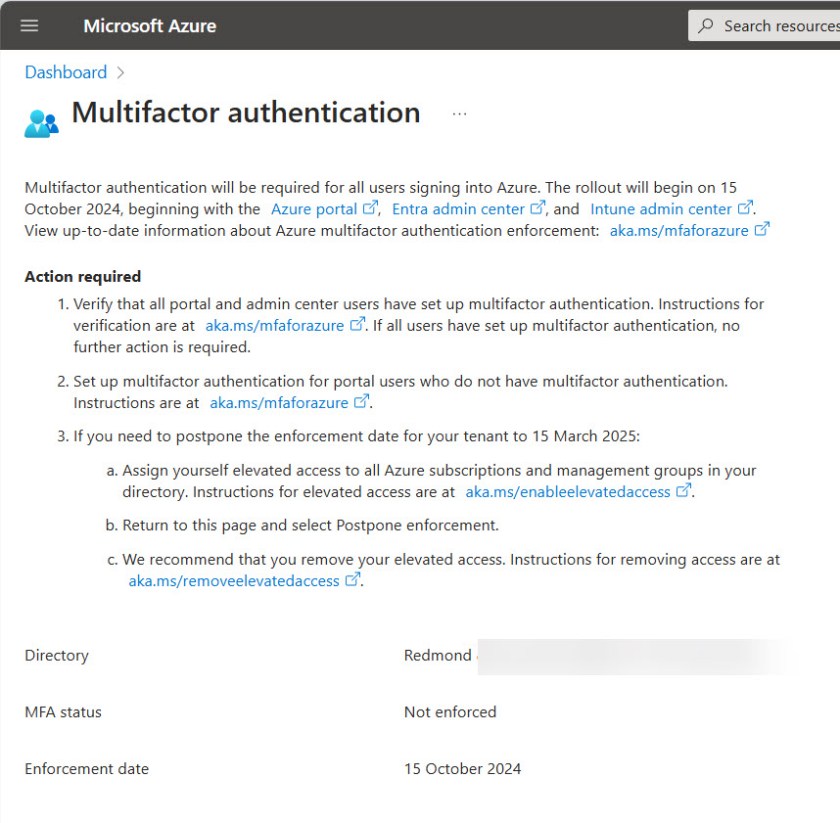 Form to request postponment of the Azure MFA enforcement date.