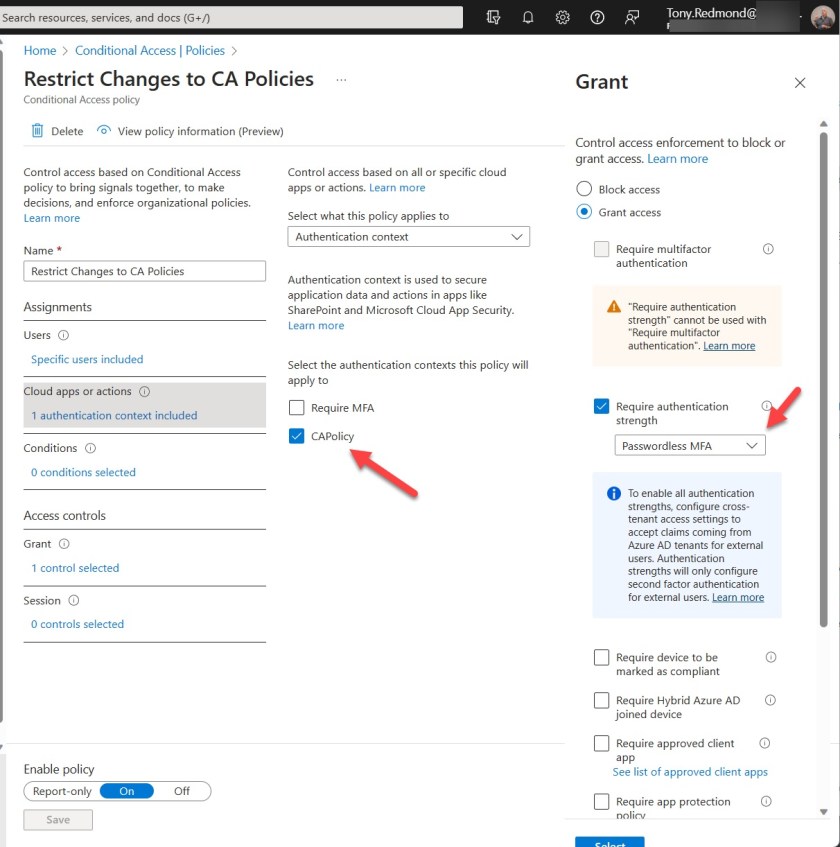 Conditional access policy to use protected actions