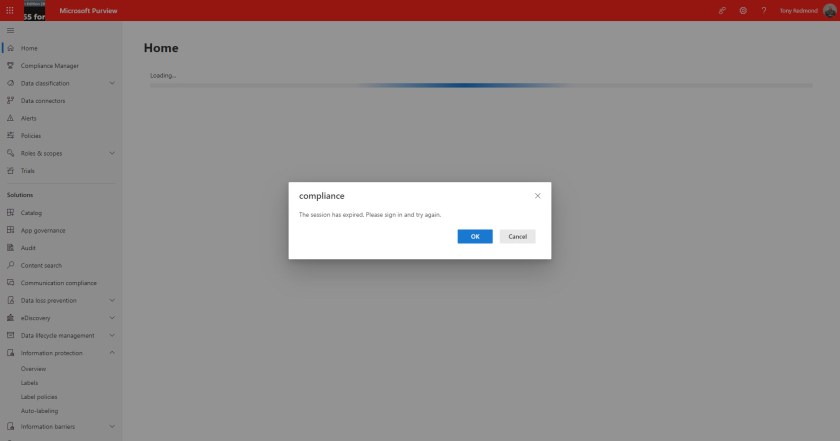 The Purview compliance portal requires a new sign in