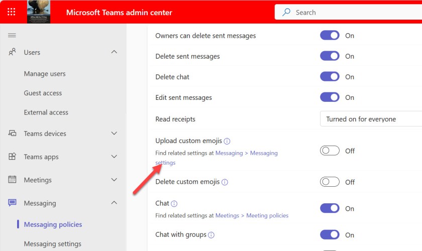 Messaging policy settings for custom emojis.