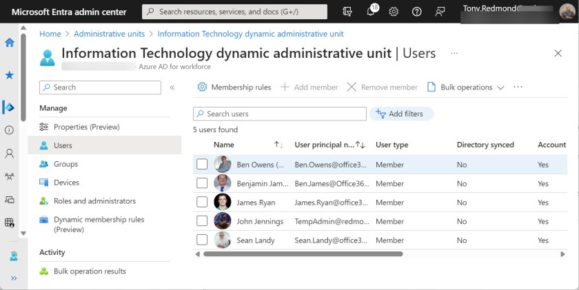 Properties of a dynamic administrative unit