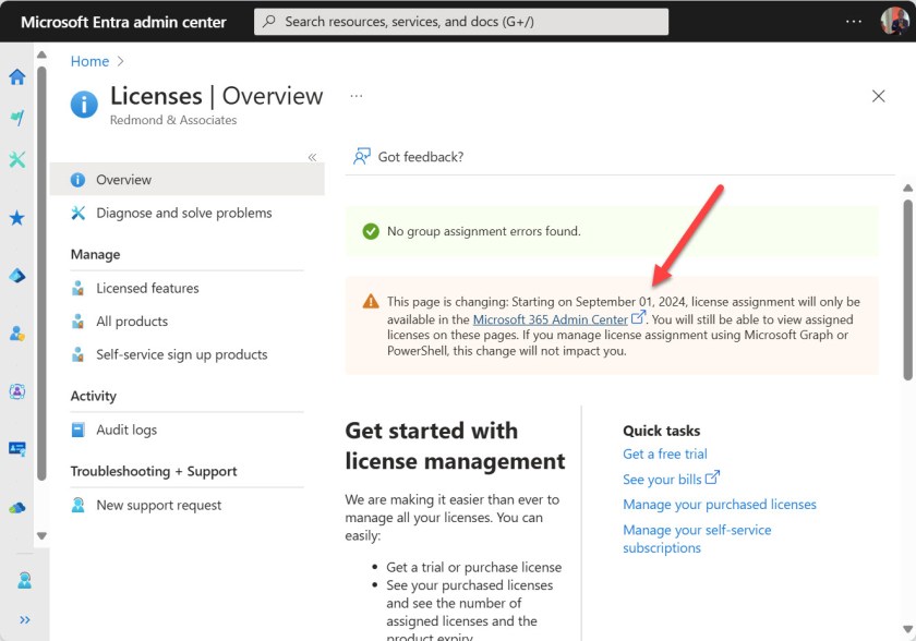 License assignments in the Entra admin center.