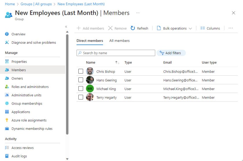 Viewing members of a dynamic group using a membership rule using the Entra ID employee hire date property

Azure AD employee hire date property