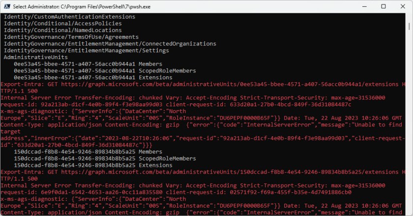EntraExporter hits an error exporting details of administration units