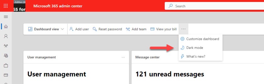 Option to set dark mode in the Microsoft 365 admin center