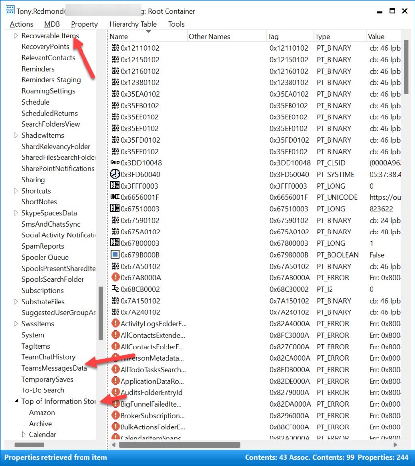 Folders listed under the Root Container