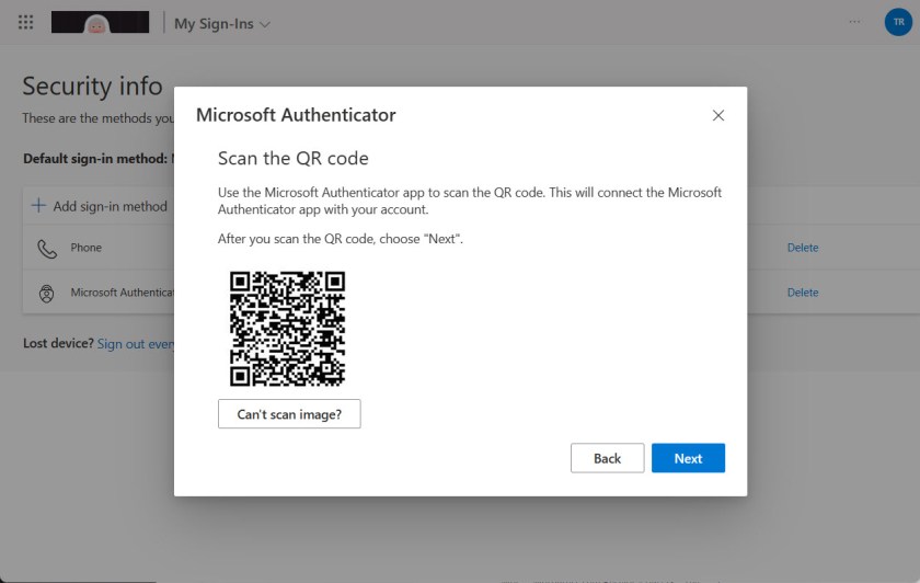 enerating a new QR code for the Microsoft Authenticator app