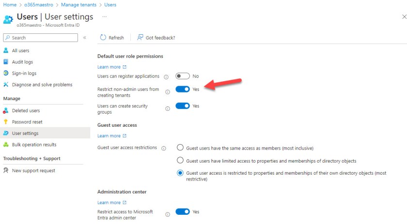 User role permissions in the Entra admin center