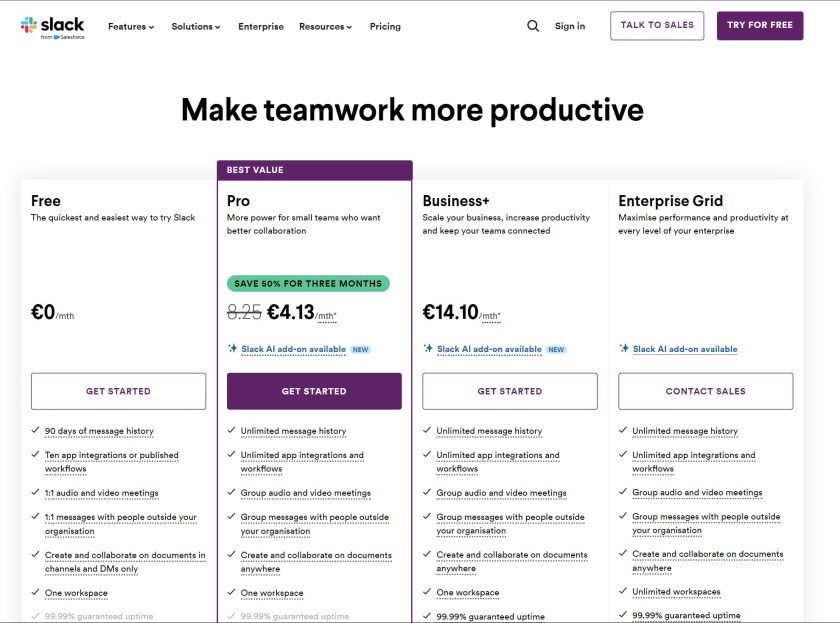 Slack pricing plans.

Teams anti-competitive behavior