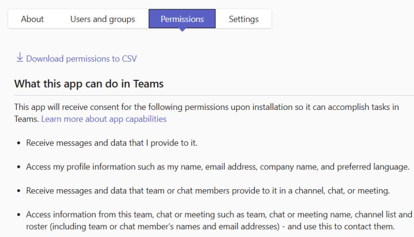 Graph permissions consented for the Teams channel calendar app.