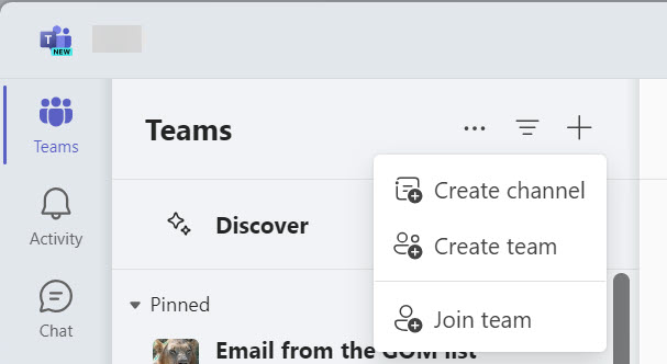 Team and channel creation dialog.
Team channel collaboration