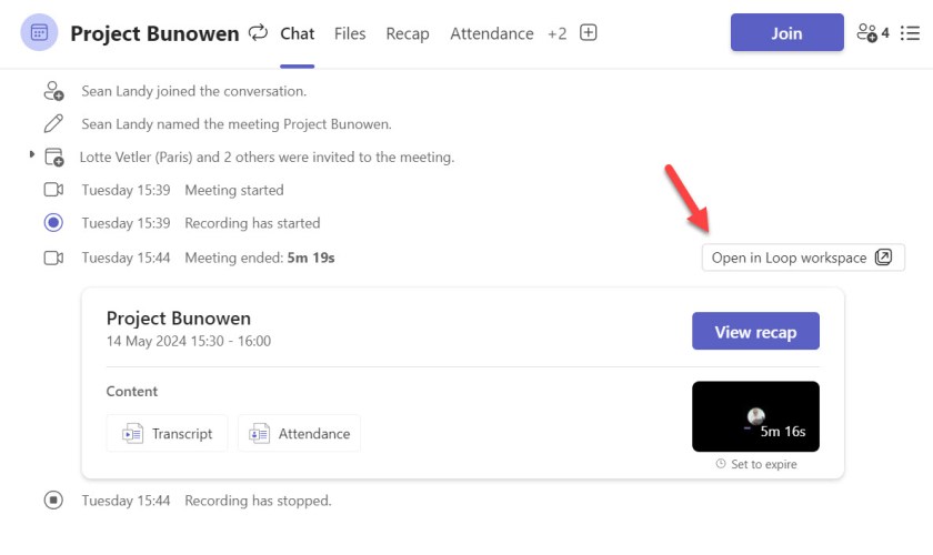 Teams chat includes the opportunity to create a Loop workspace.

Loop workspaces for Teams recurring meetings.