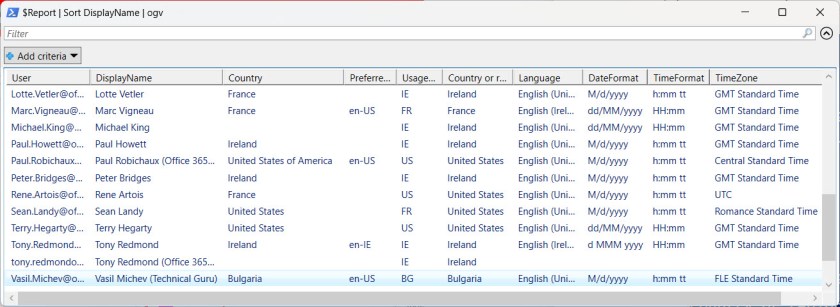 Azure AD user account and mailbox country and regional settings